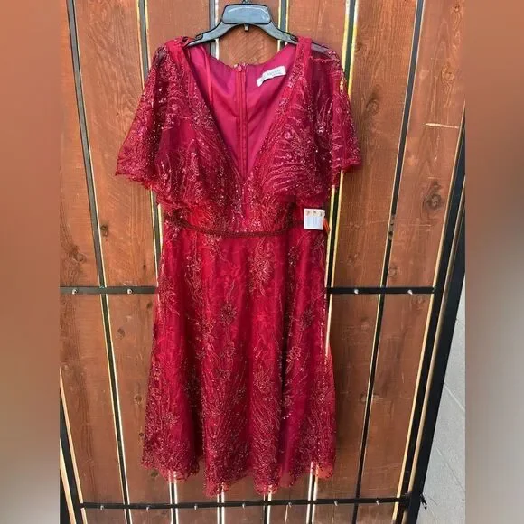 burgundy and white wedding dresses Angie Burgundy Flutter Sleeve Diamante Faux Wrap Mini Dress – Get That Trend main image 0